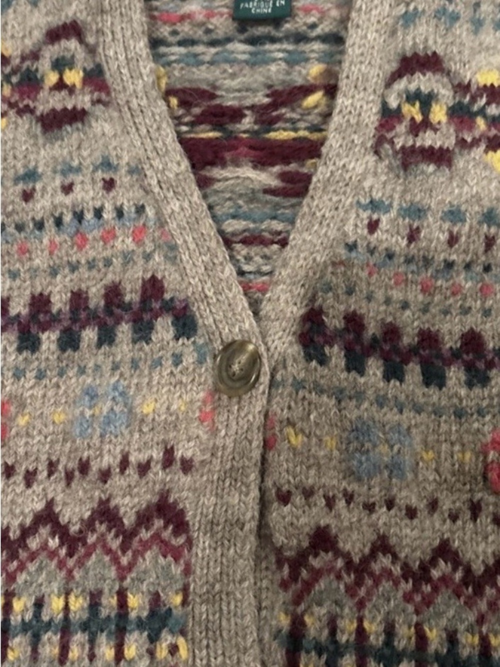 VTG Lauren Ralph Lauren Hand Knit Wool Fair Isle Cardigan Sweater Sz M - Picture 2 of 8